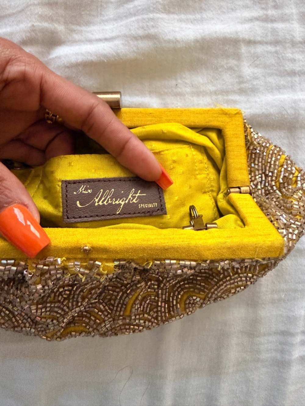 Vintage The Albright Specialty Beaded Clutch – Gold / Yellow Lined Evening Bag